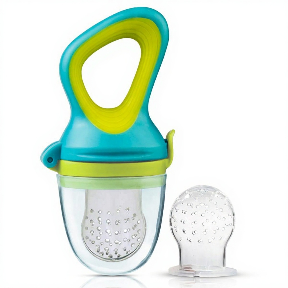 Silicone Food/Fruit Nibbler with Extra Mesh, Soft Pacifier/Feeder, Teether for Infant Baby, Infant, Elegant Blue, BPA Free